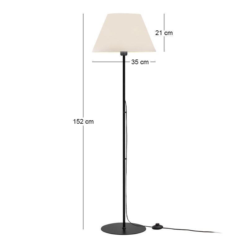Vilo Megapap E27 metallic/fabric PVC  floor lamp in black/white color Ø35x152cm.