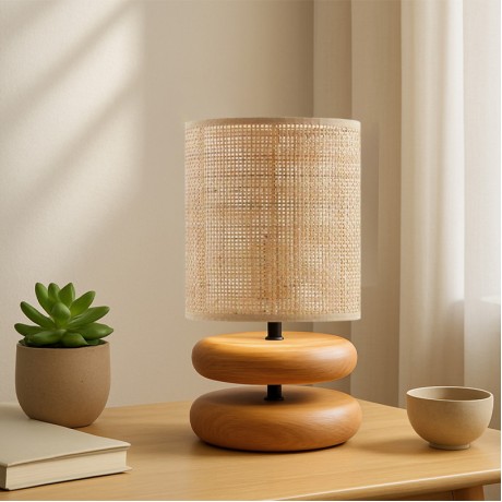 Lucia Megapap E14 wooden - pe rattan table lamp in natural color Ø15x35cm.