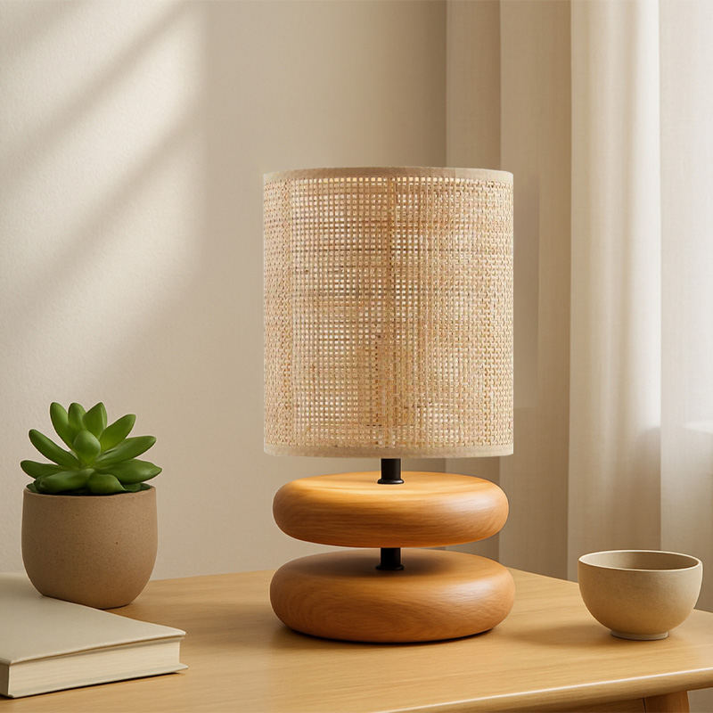 Lucia Megapap E14 wooden - pe rattan table lamp in natural color Ø15x35cm.