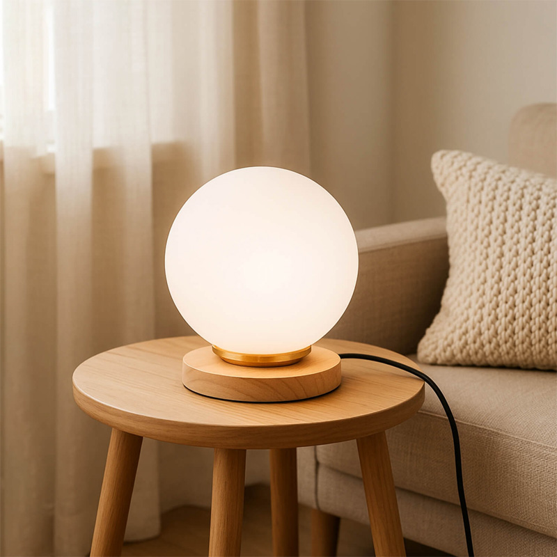 Luma Megapap E27 wooden - glass table lamp in natural - white color Ø12x18cm.