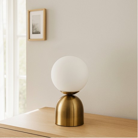 Ryka Megapap E14 metal - glass in antiqued gold - white color Ø15x28cm.