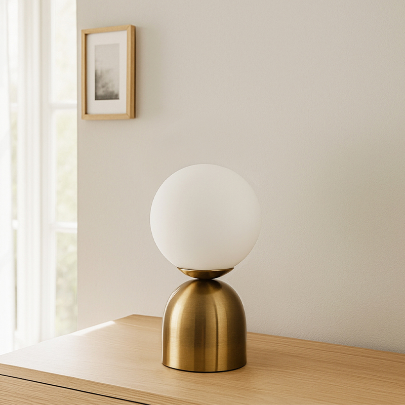Ryka Megapap E14 metal - glass in antiqued gold - white color Ø15x28cm.