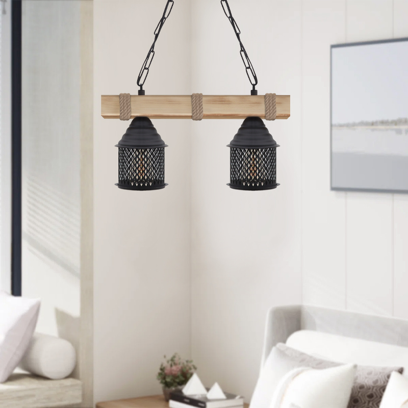 Elora Megapap wooden - metallic ceiling light in natural - black color 40x13x75cm.