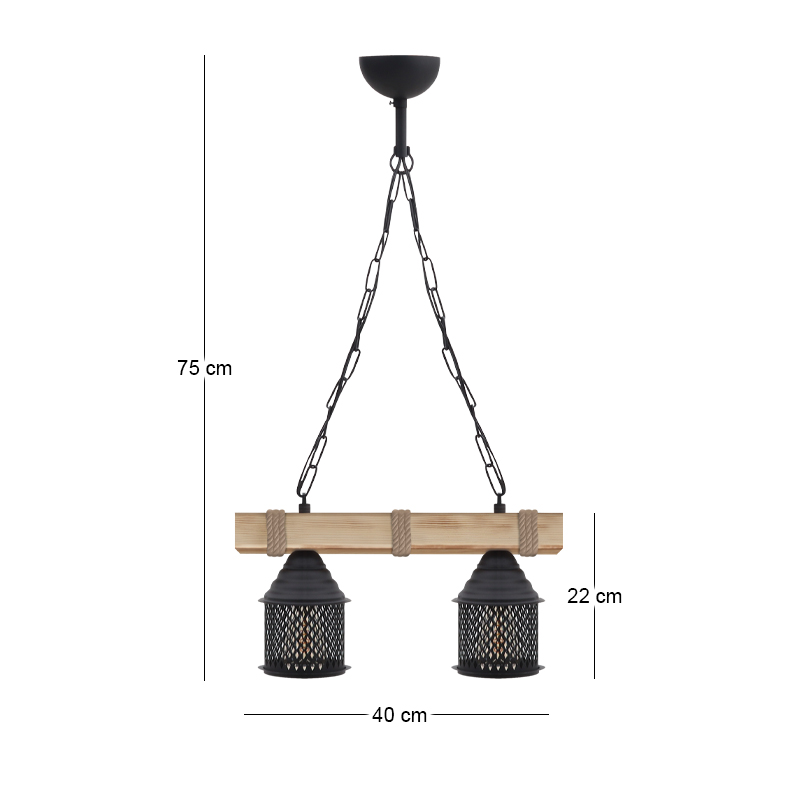 Elora Megapap wooden - metallic ceiling light in natural - black color 40x13x75cm.