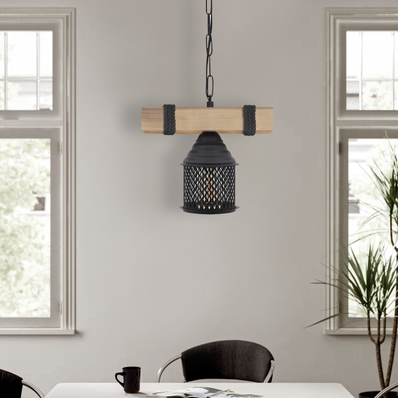 Elora Megapap wooden - metallic ceiling light in natural - black color 25x13x75cm.