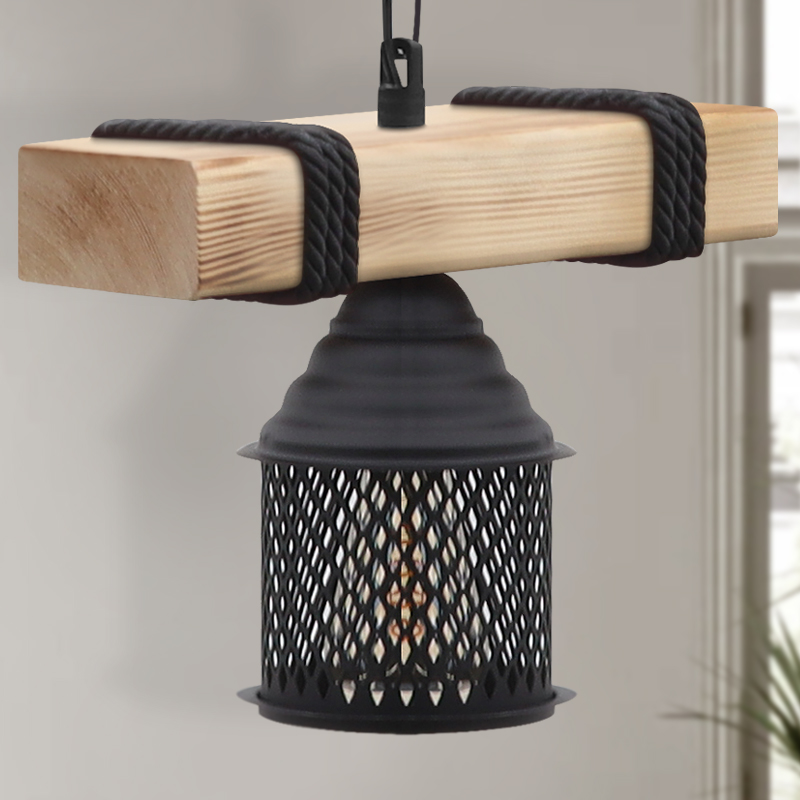 Elora Megapap wooden - metallic ceiling light in natural - black color 25x13x75cm.