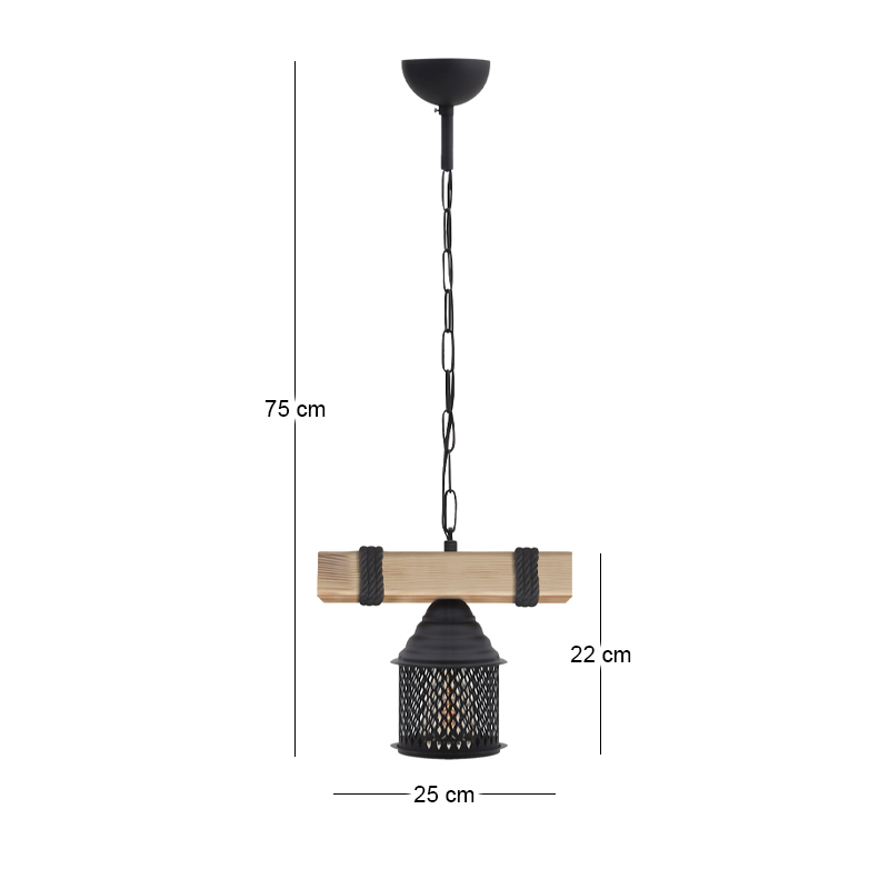 Elora Megapap wooden - metallic ceiling light in natural - black color 25x13x75cm.