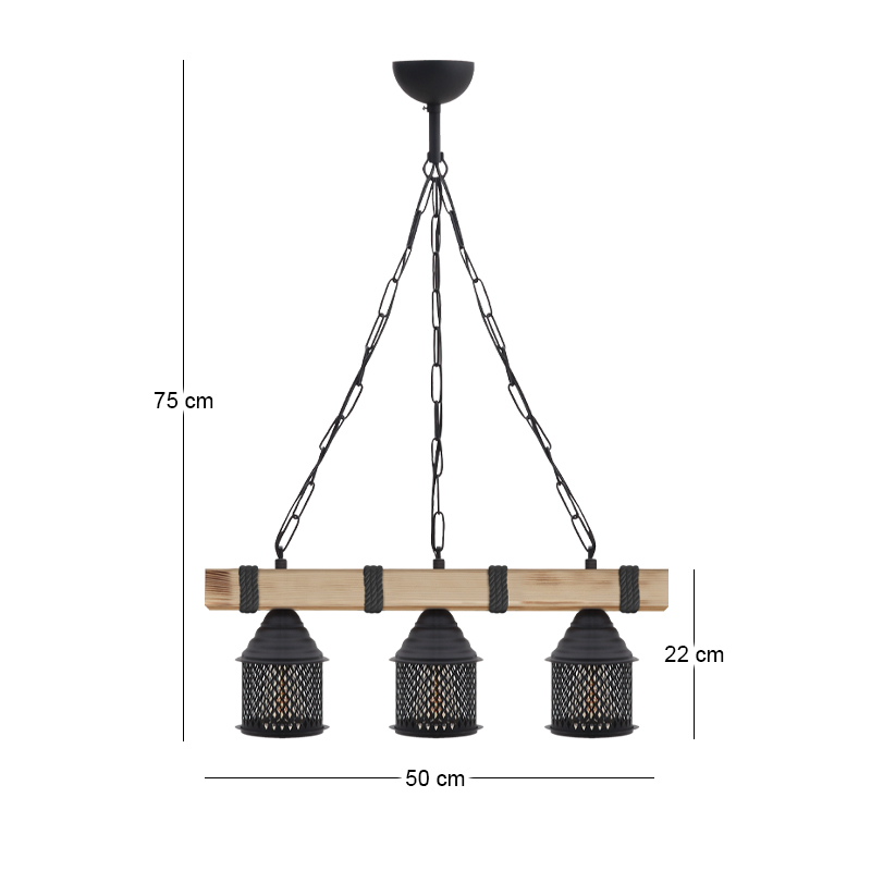 Elora Megapap wooden - metallic ceiling light in natural - black color 50x13x75cm.