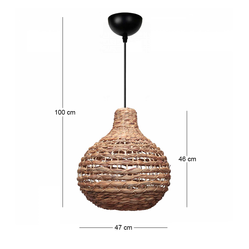 Faya Megapap E27 wicker ceiling lamp in natural color Ø46x100cm.