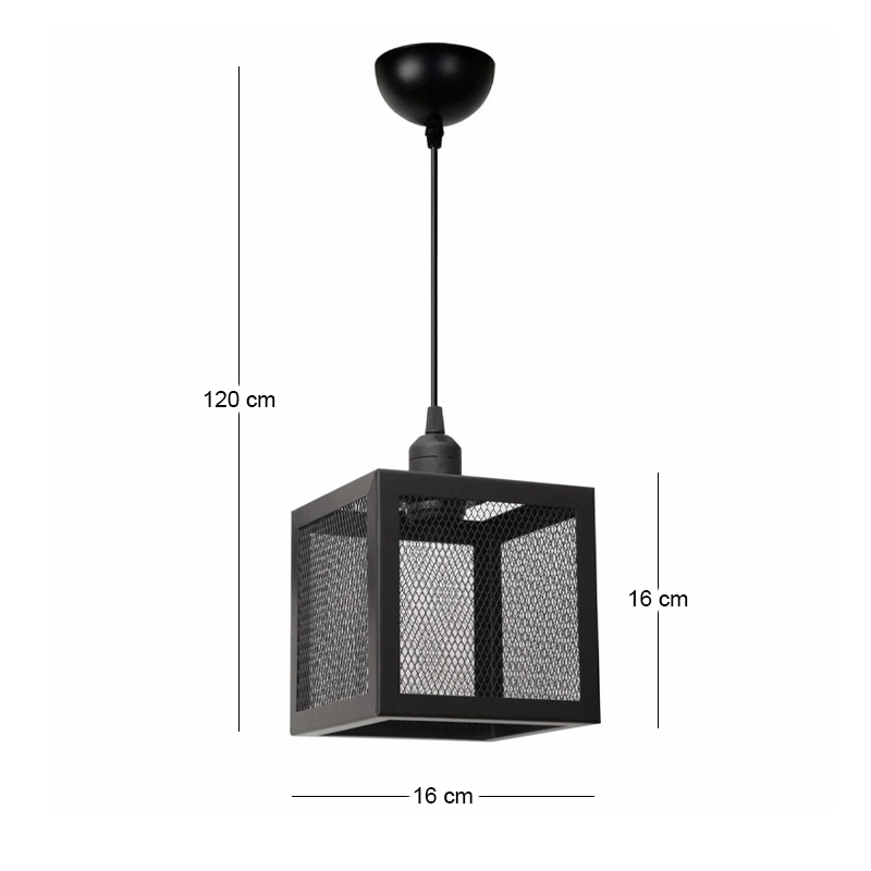 Kivo Megapap  E27 metallic ceiling lamp in black color 16x16x120cm.