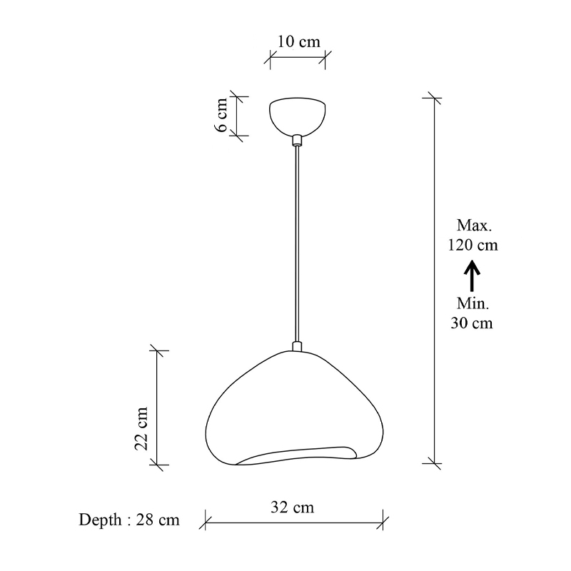 Lora Megapap E27 fiberglass ceiling lamp in white color 32x28x120cm.