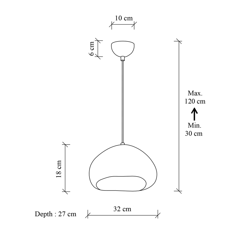 Loval Megapap E27 fiberglass ceiling lamp in white color 32x27x120cm.