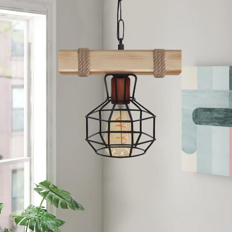 Lumenia Megapap wooden - metallic ceiling light in natural - black color 25x14x80cm.