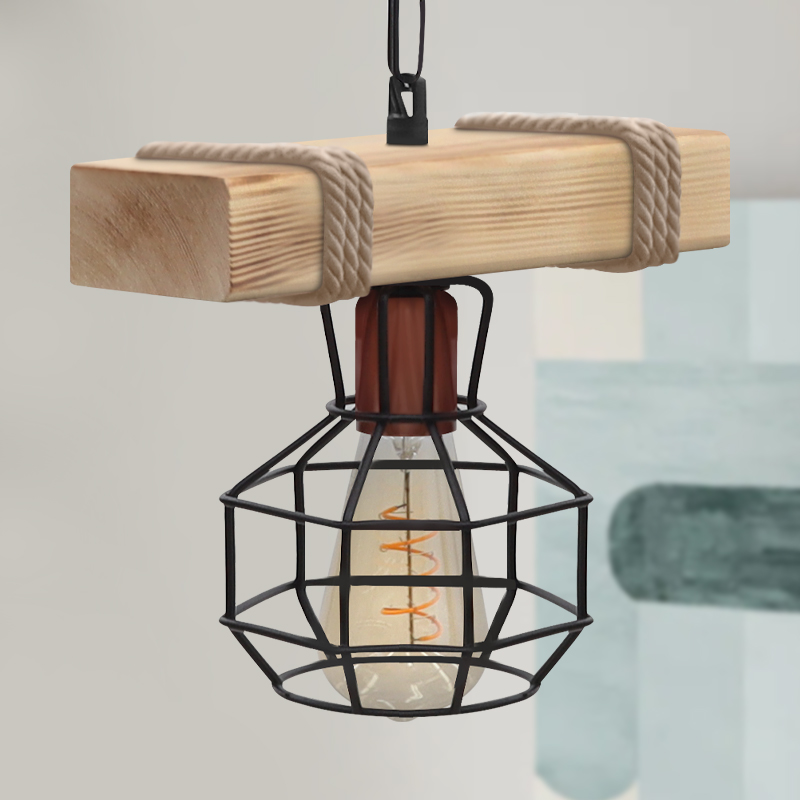 Lumenia Megapap wooden - metallic ceiling light in natural - black color 25x14x80cm.