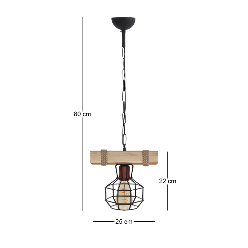 Lumenia Megapap wooden - metallic ceiling light in natural - black color 25x14x80cm.