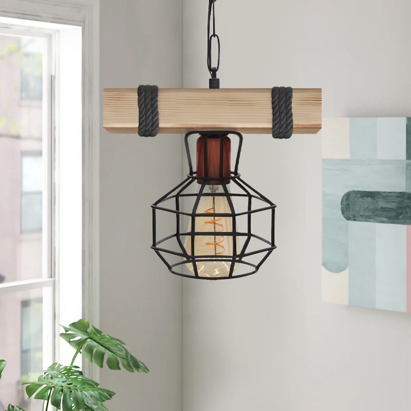 Lumenia Megapap wooden - metallic ceiling light in natural - black color 25x14x80cm.