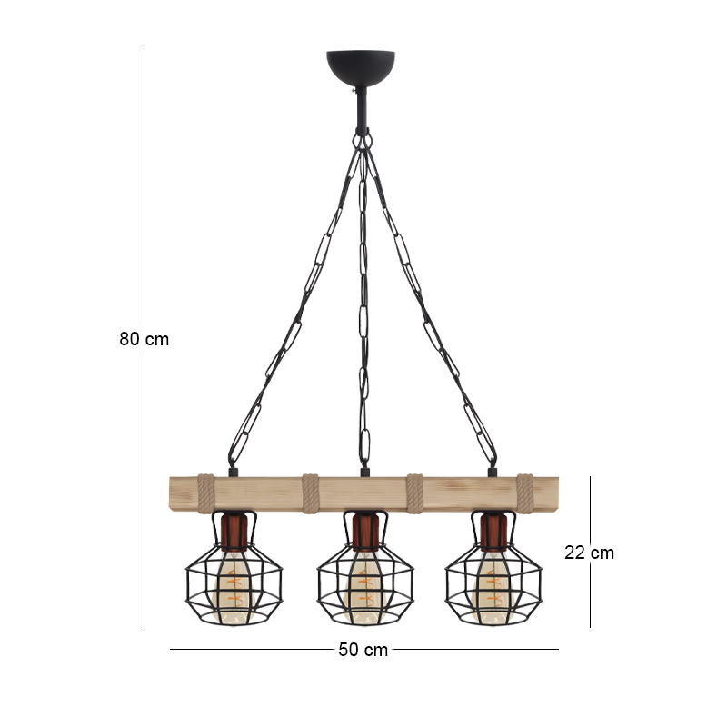 Lumenia Megapap wooden - metallic ceiling light in natural - black color 50x14x80cm.