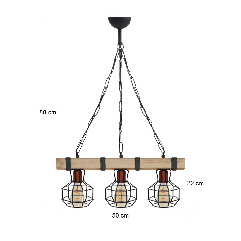 Lumenia Megapap wooden - metallic ceiling light in natural - black color 50x14x80cm.