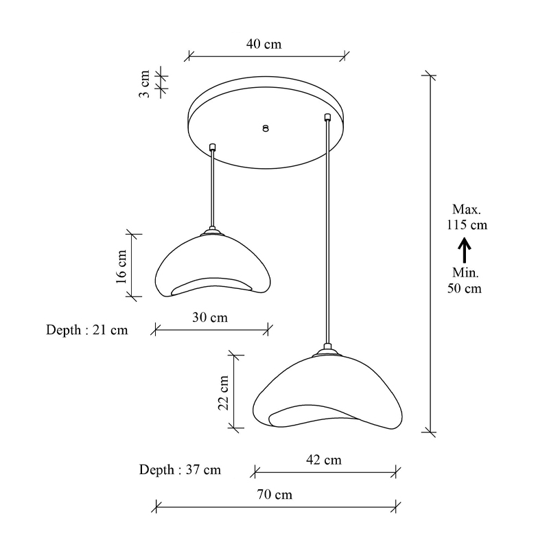 Luna Megapap E27 fiberglass ceiling lamp in white color Ø70x115cm.