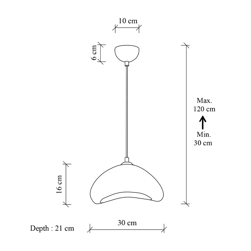 Luna Megapap E27 fiberglass ceiling lamp in white color 30x21x120cm.