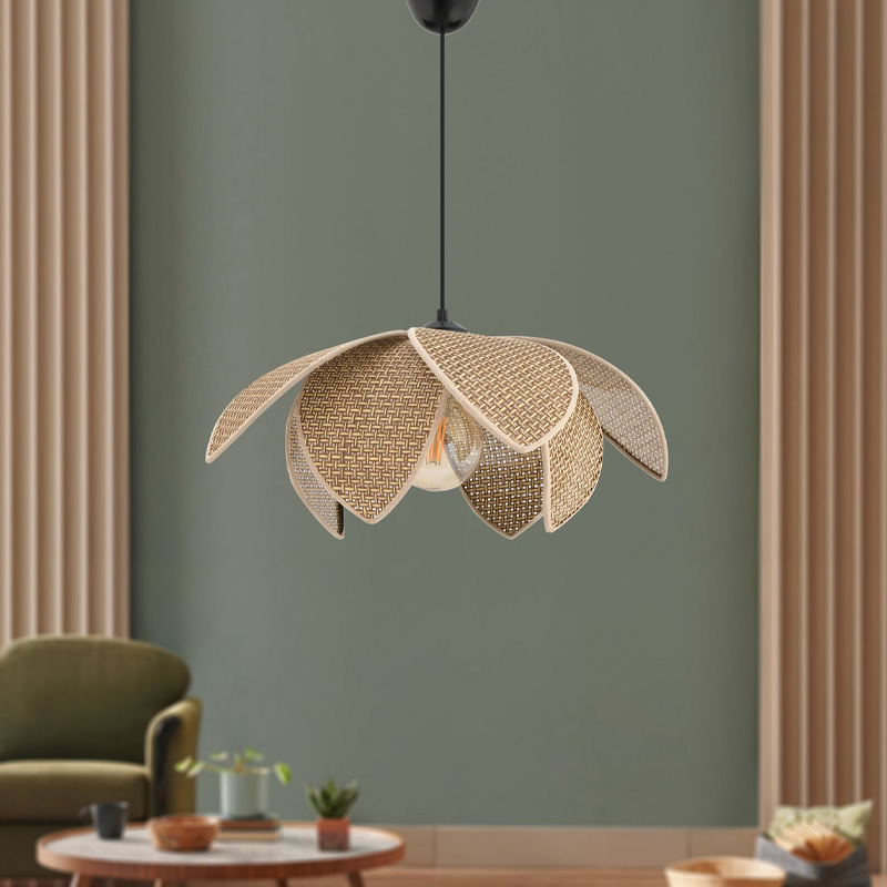 Φωτιστικό οροφής Magnolia Megapap E27 ύφασμα PVC μονόφωτο χρώμα μπεζ Ø40x55εκ.