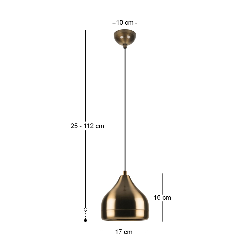 Precious Megapap E27 metallic ceiling lamp in gold antique color Ø17x25/112cm.
