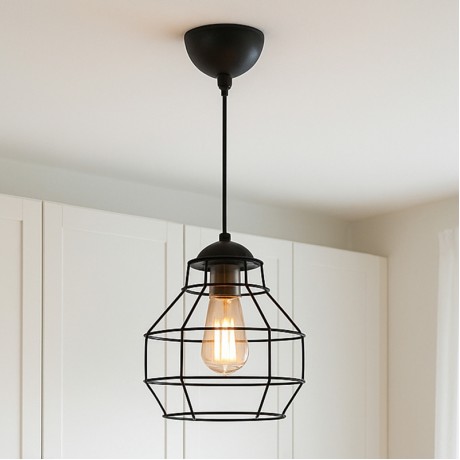 Rilo Megapap  E27 metallic ceiling lamp in black color Ø16x100cm.