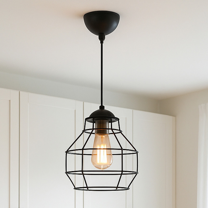 Rilo Megapap  E27 metallic ceiling lamp in black color Ø16x100cm.