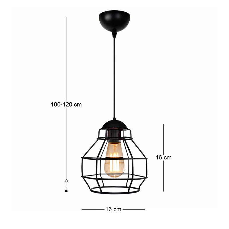 Rilo Megapap  E27 metallic ceiling lamp in black color Ø16x100cm.