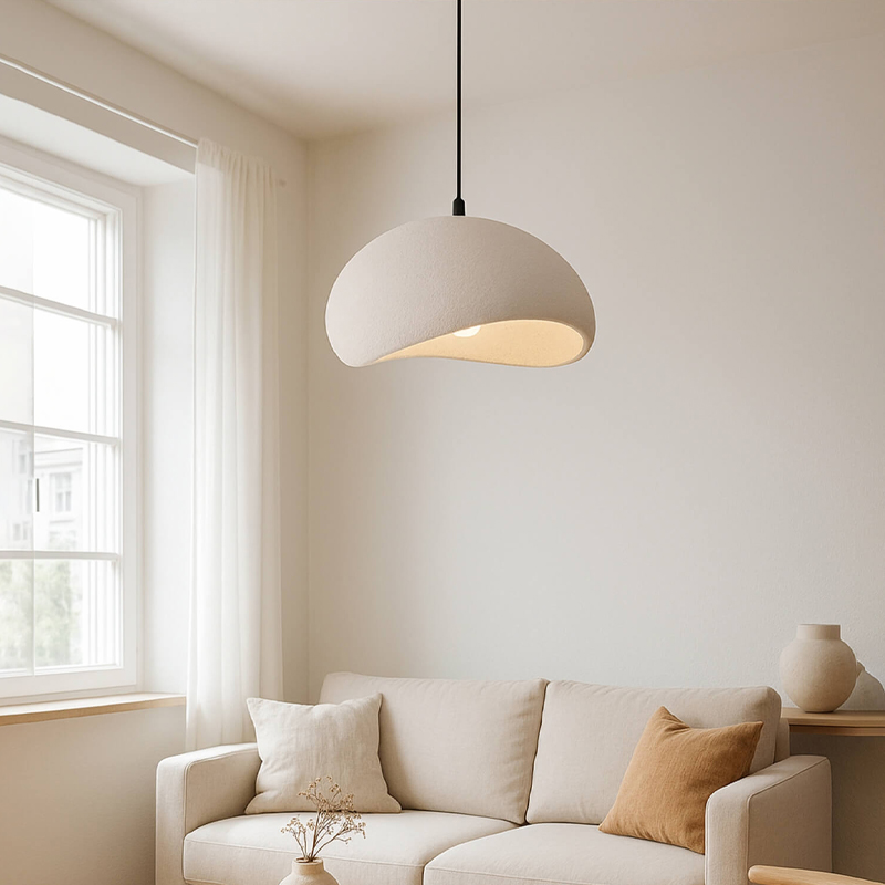 Riven Megapap  E27 polyester ceiling lamp in cream color Ø35x80cm.