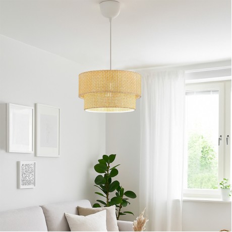 Sora Megapap fabric PVC ceiling lamp in beige color  Ø30x70cm.