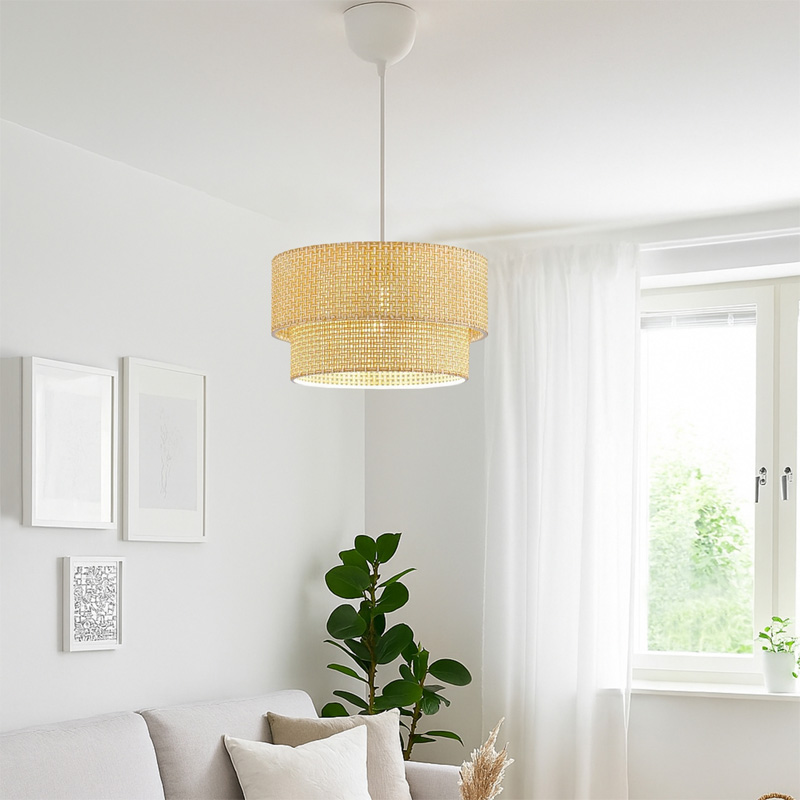 Sora Megapap fabric PVC ceiling lamp in beige color  Ø30x70cm.