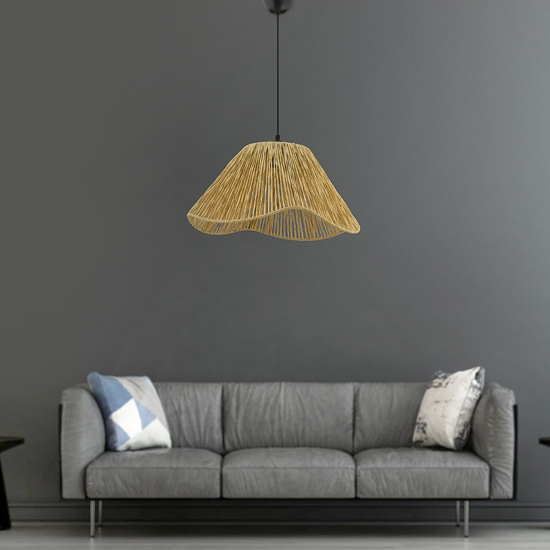 Sukne Megapap E27 jute ceiling lamp in camel color Ø35x60cm.