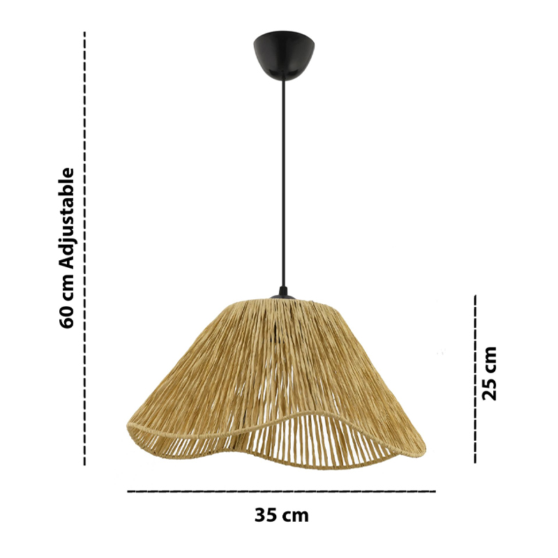 Sukne Megapap E27 jute ceiling lamp in camel color Ø35x60cm.