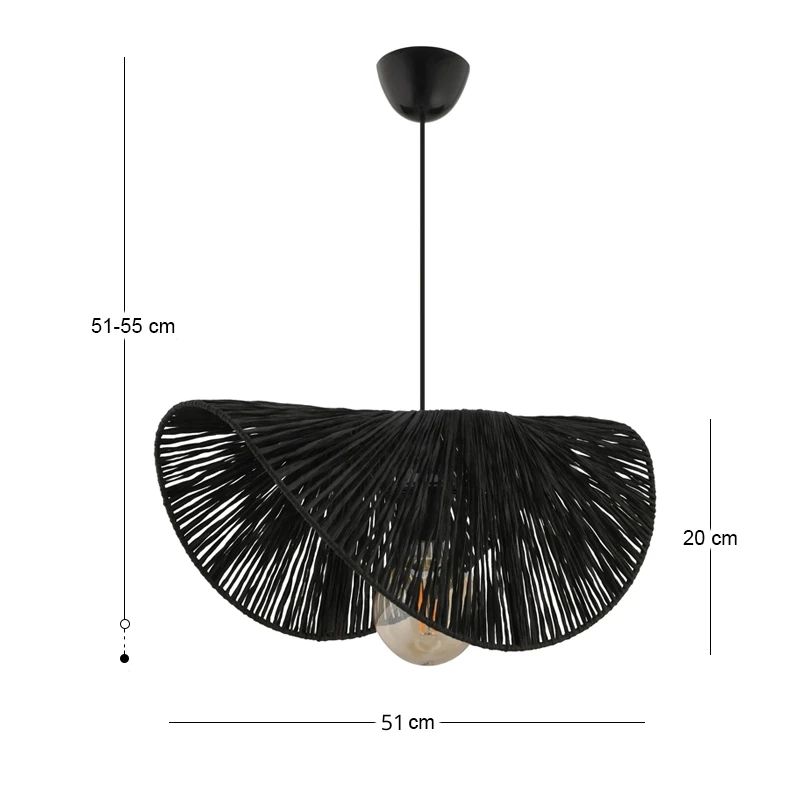 Taco Megapap E27  jute ceiling lamp in black color 51x36x55cm.