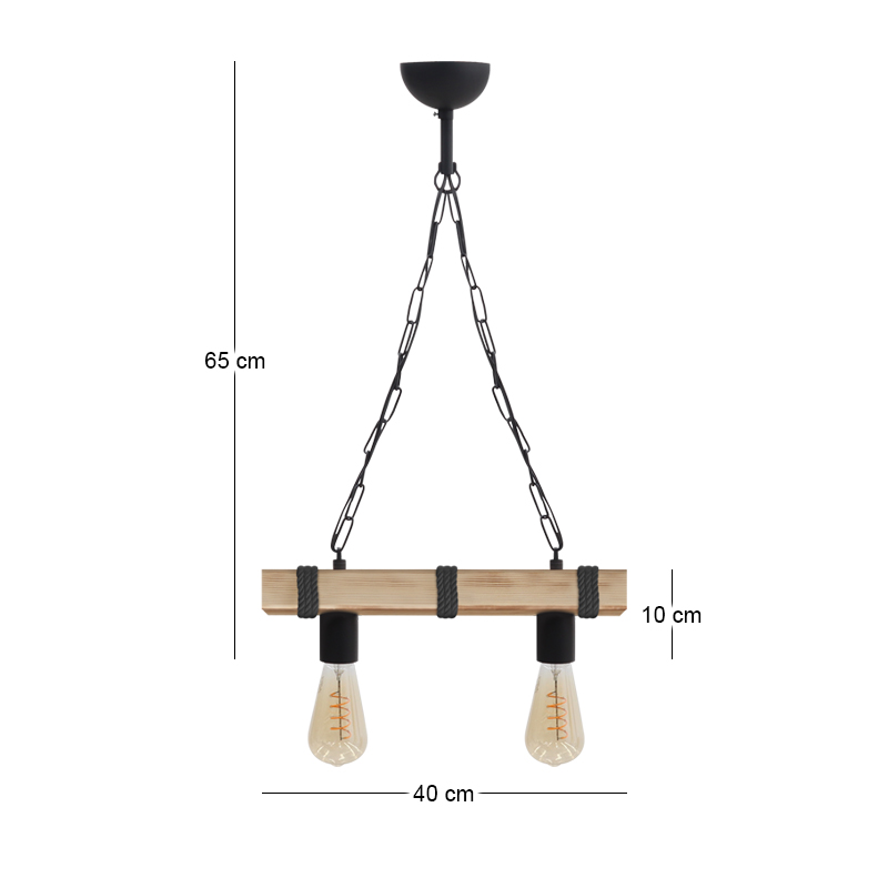 Vero Megapap wooden ceiling light in natural - black color 40x8x65cm.