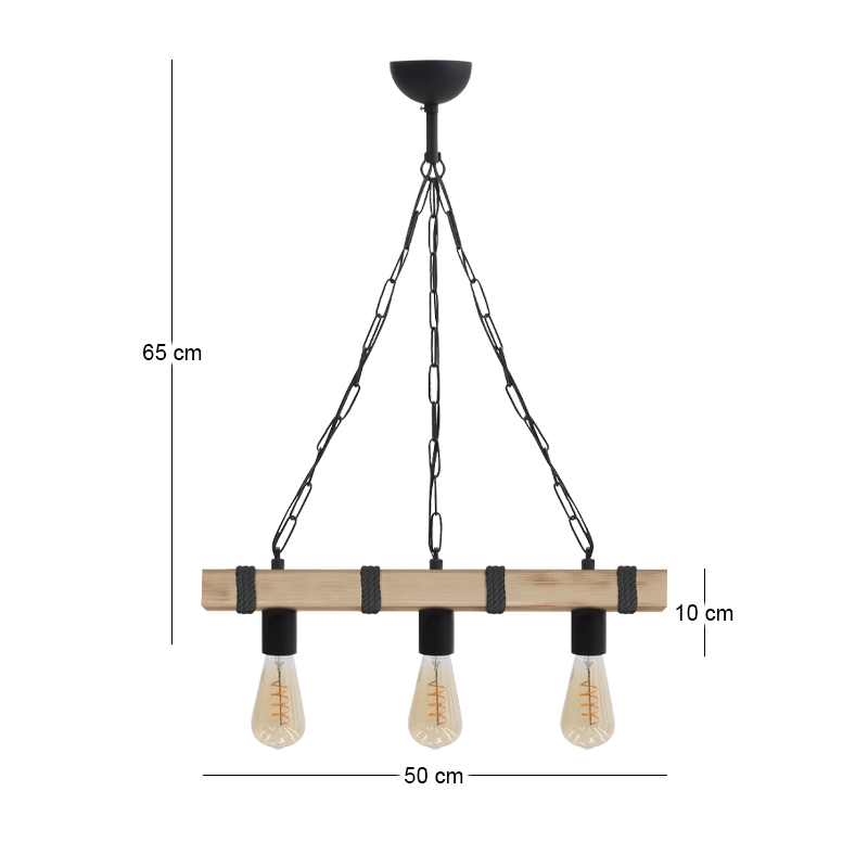 Vero Megapap wooden ceiling light in natural - black color 50x8x65cm.