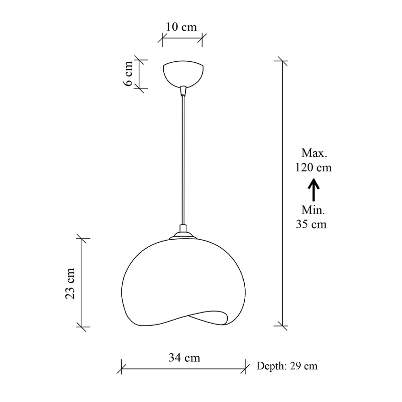 Yontu Megapap E27 fiberglass ceiling lamp in white color 34x29x120cm.