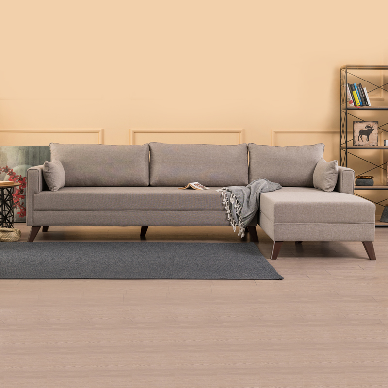 Bella Megapap fabric right corner sofa in cream color 275x165x85cm.