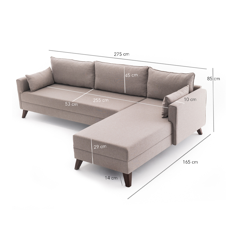 Bella Megapap fabric right corner sofa in cream color 275x165x85cm.