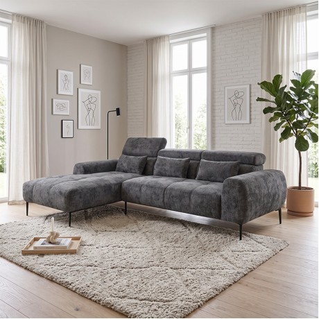 ELORA Left Facing Corner Sofa Fabric Grey