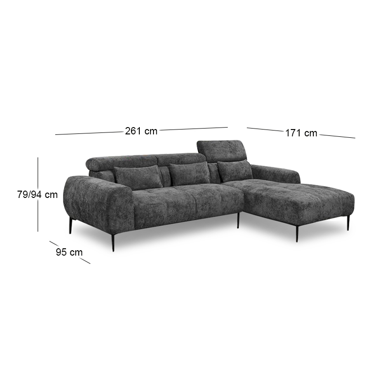 ELORA Right Facing Corner Sofa Fabric Grey