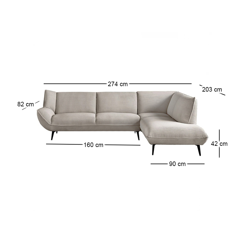 EMERALD Right Facing Corner Sofa Beige Corduroy Fabric