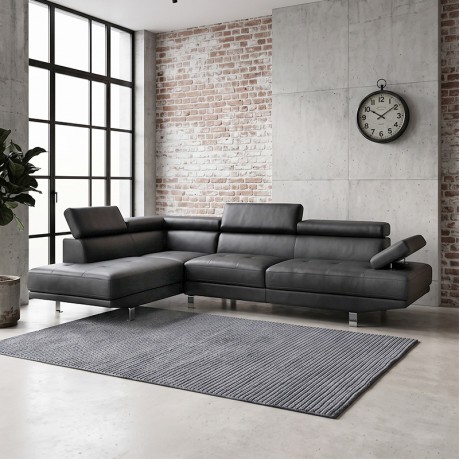 Γωνιακός καναπές Sector αριστερή γωνία τεχνόδερμα χρώμα μαύρο 265x191x82εκ.