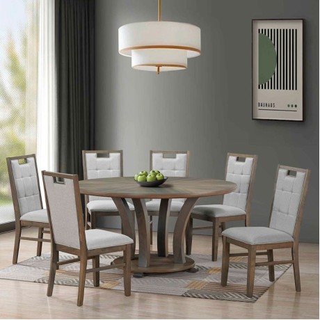 Σετ τραπεζαρία Gordon 7 τμχ ξύλινη χρώμα antique grey walnut Φ150x78εκ.