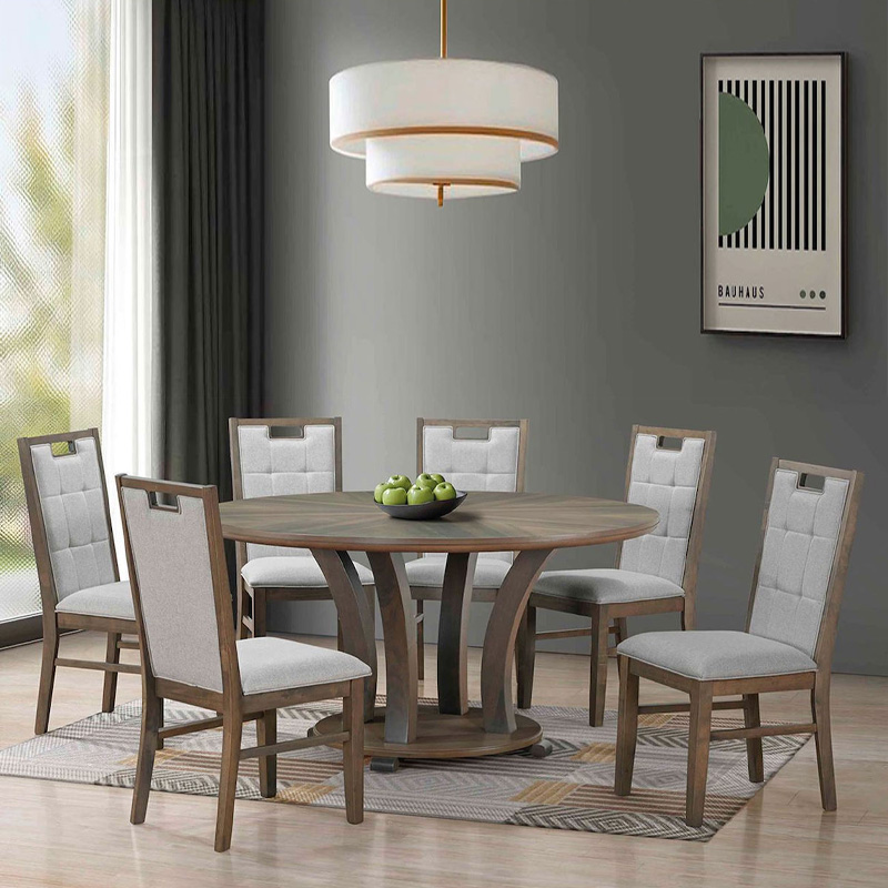 GORDON Set (Table D150+6 Chairs) Antique Grey Walnut, Fabric Grey