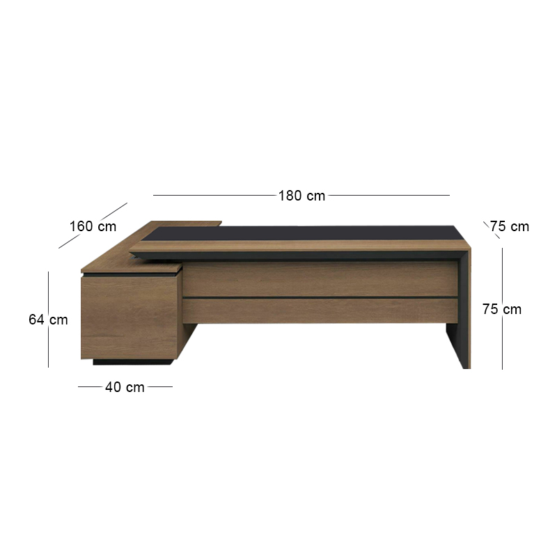 Γραφείο PROLINE δεξιά γωνία χρώμα καρυδί / μαύρο 180x80/160x50εκ.