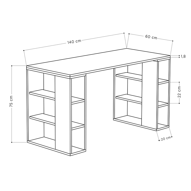 Γραφείο εργασίας Colmar Megapap χρώμα ανθρακί - λευκό 140x60x75εκ