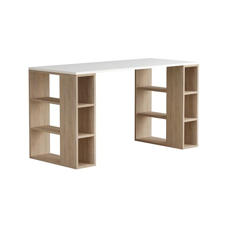 Γραφείο εργασίας Colmar Megapap χρώμα λευκό - sapphire oak 140x60x75εκ
