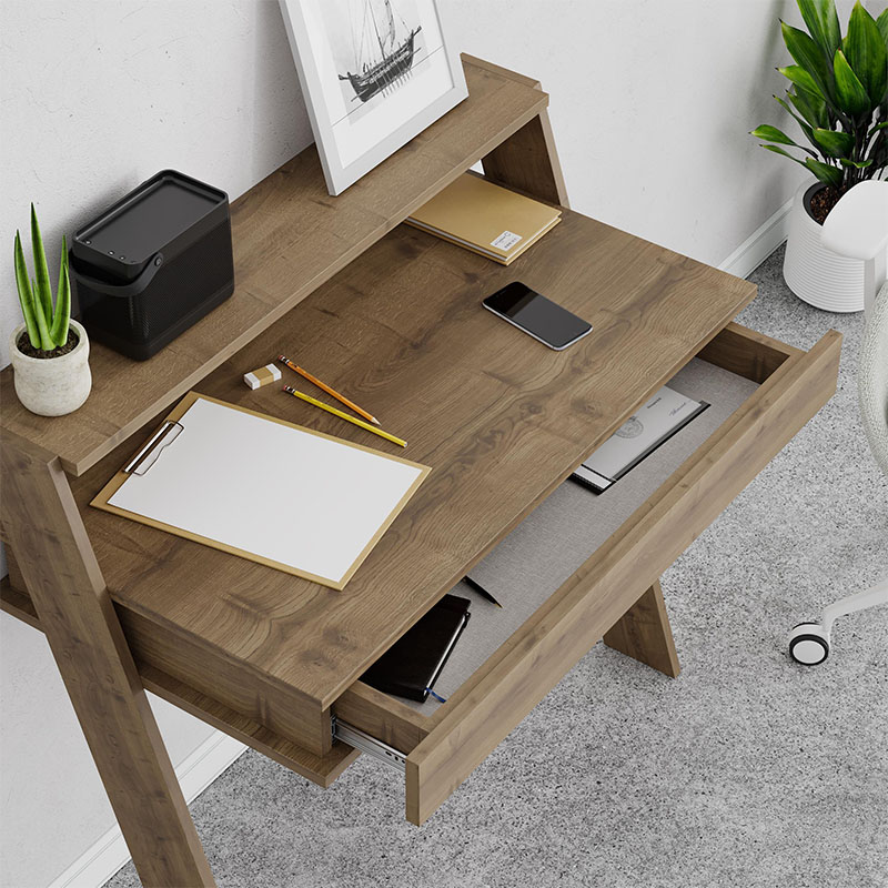 Cowork Megapap melamine desk in light walnut color 94x50x91cm.